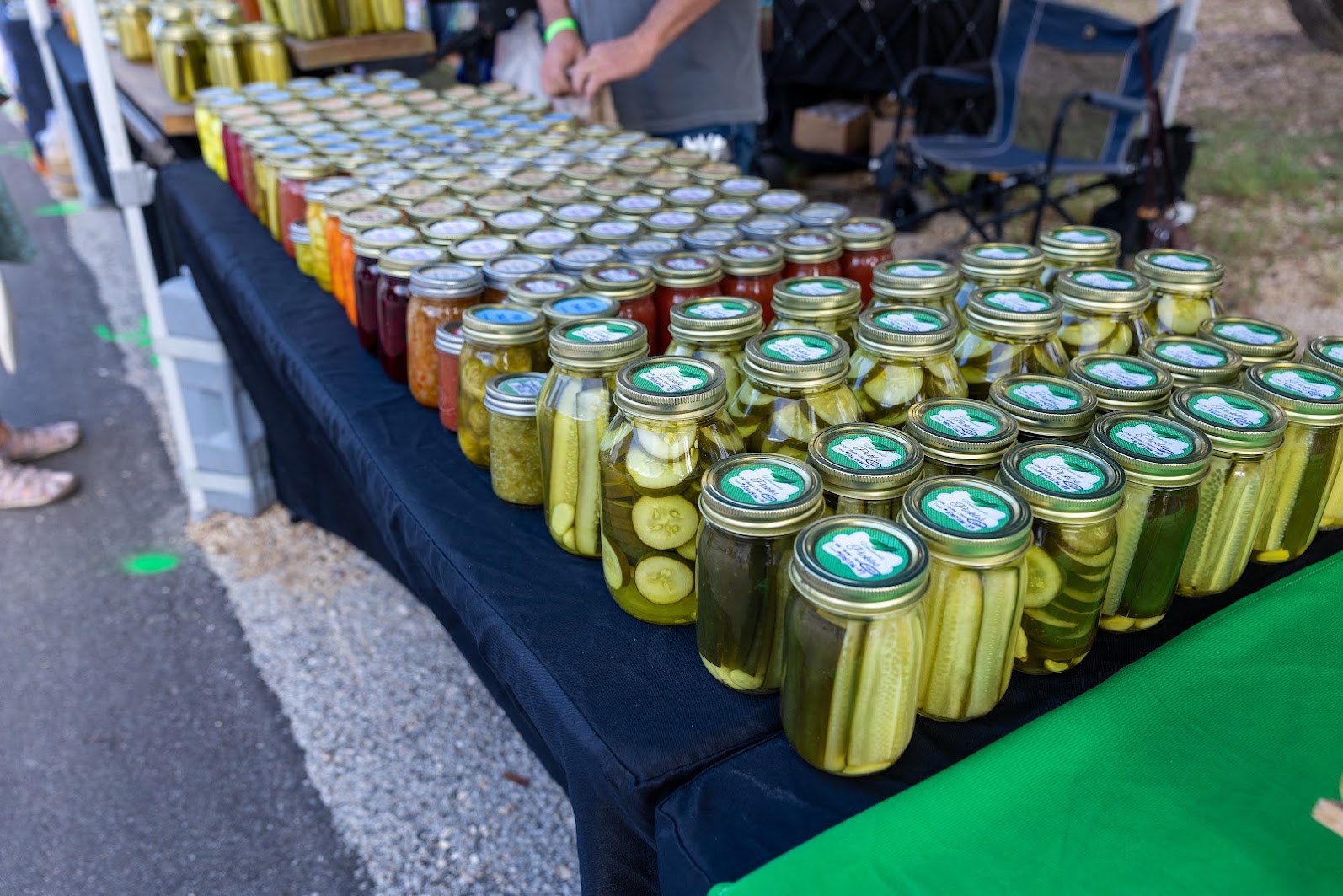 A colorful selection of pickle jars from festival vendors